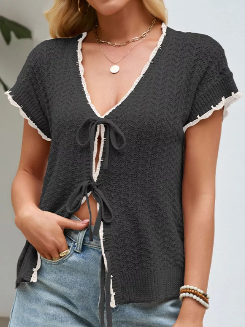 Tie-Front Knit Cardigan, image 7