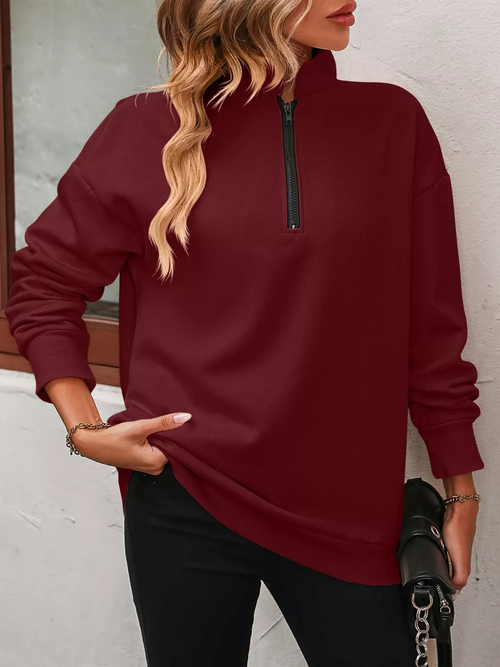 Quarter Zip Dropped Shoulder Sweatshirt, image 27