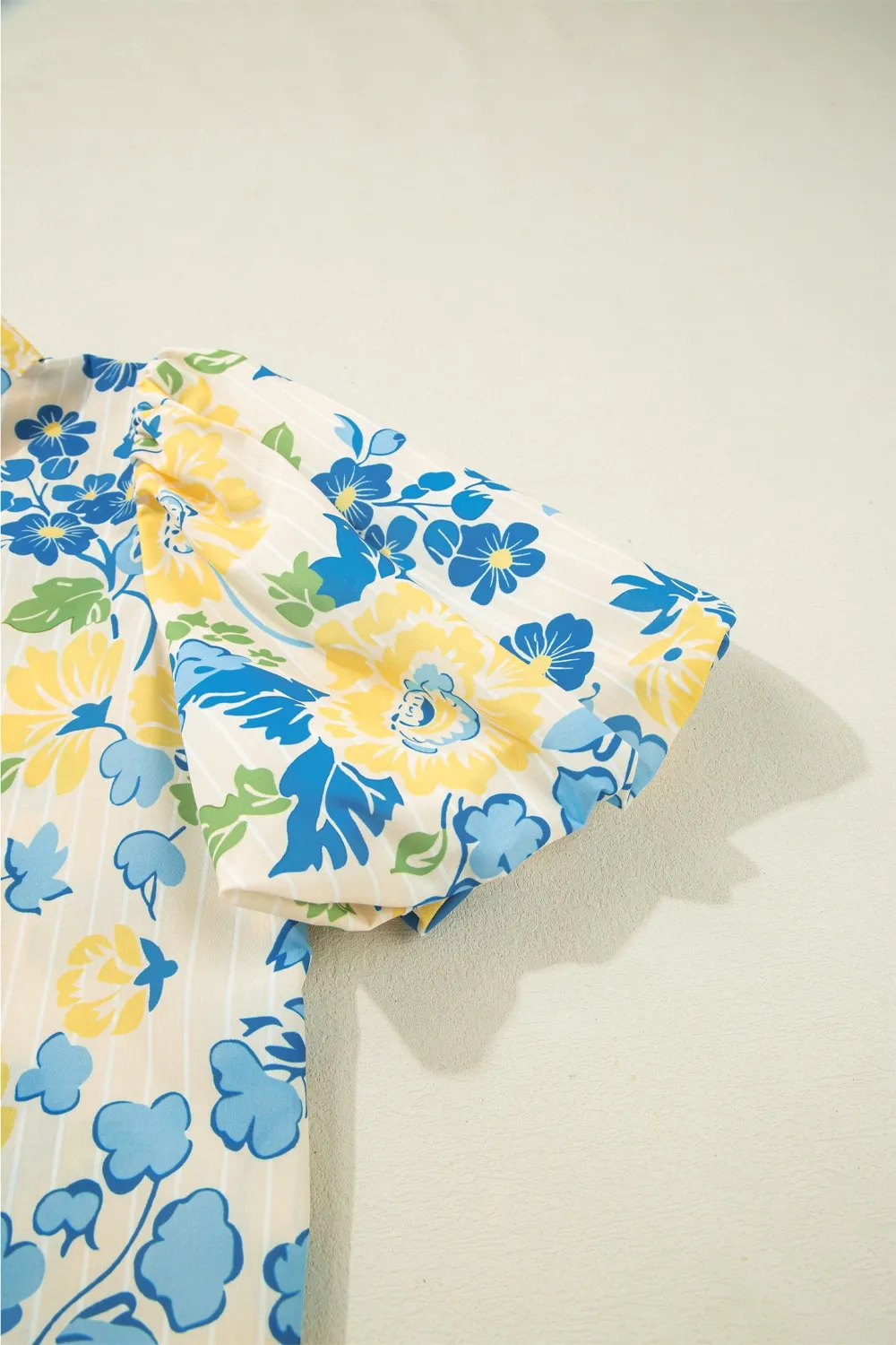 Printed Puff Sleeve Button Down Summer Shirt, image 2