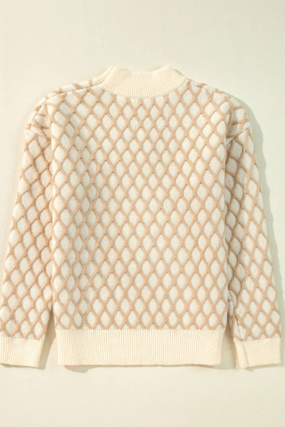 Diamond Pattern Mock Neck Long Sleeve Sweater, image 3