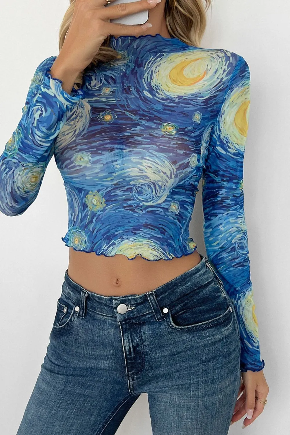 Starry Sky Cropped Mesh T-Shirt, image 2