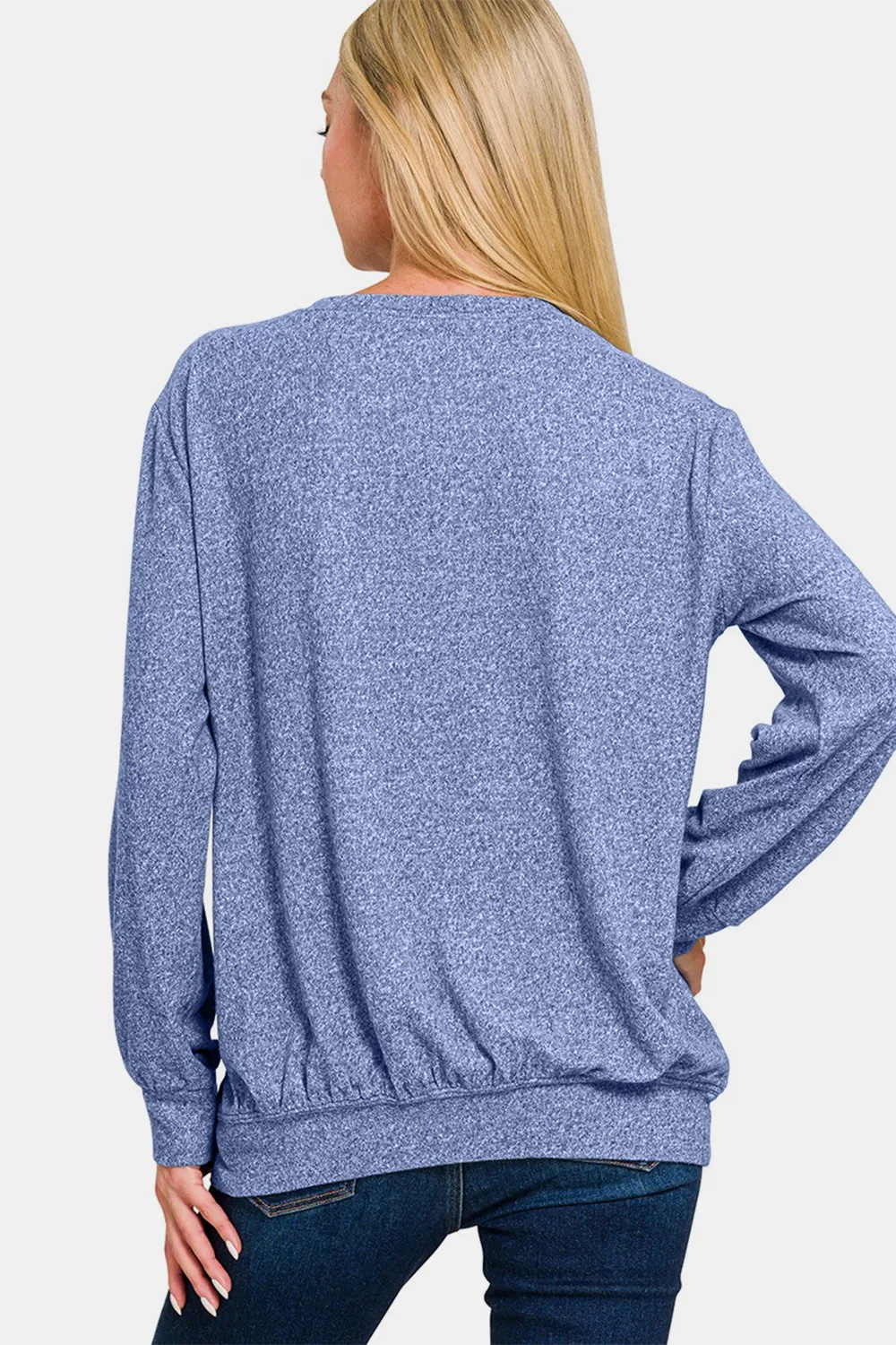 Full Size Melange Round Neck Top, image 2