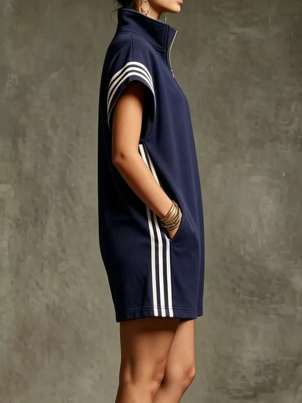 Striped Zip Front Short Sleeve Romper, image 8