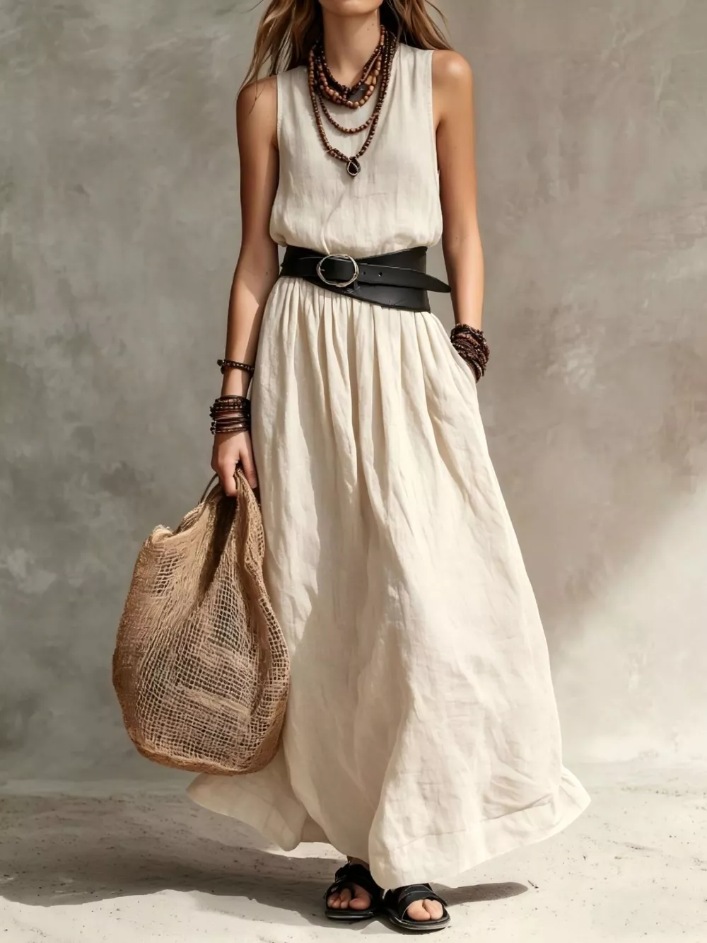 Full Size Round Neck Sleeveless Maxi Dress Plus Size, image 5