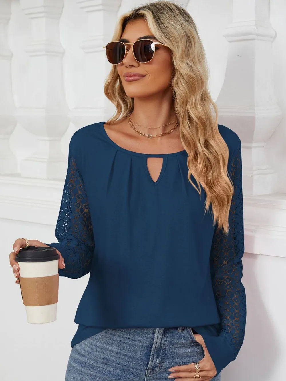 Cutout Round Neck Long Sleeve T-Shirt, image 9