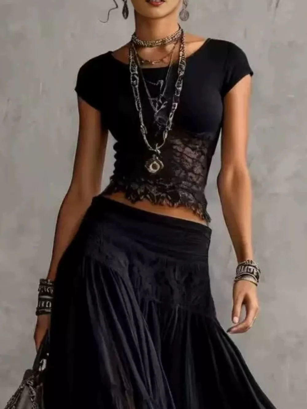 Lace Slim Fit Top and Maxi Skirt Set, image 8