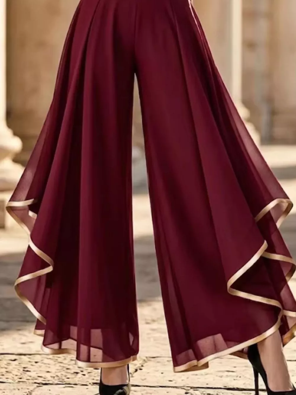 Full Size High-Waisted Chiffon Wide-Leg Pants Plus Size, image 4