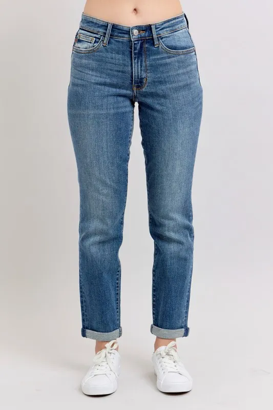 Full Size Mid Rise Skinny Cuff Jeans with Pockets Plus Size