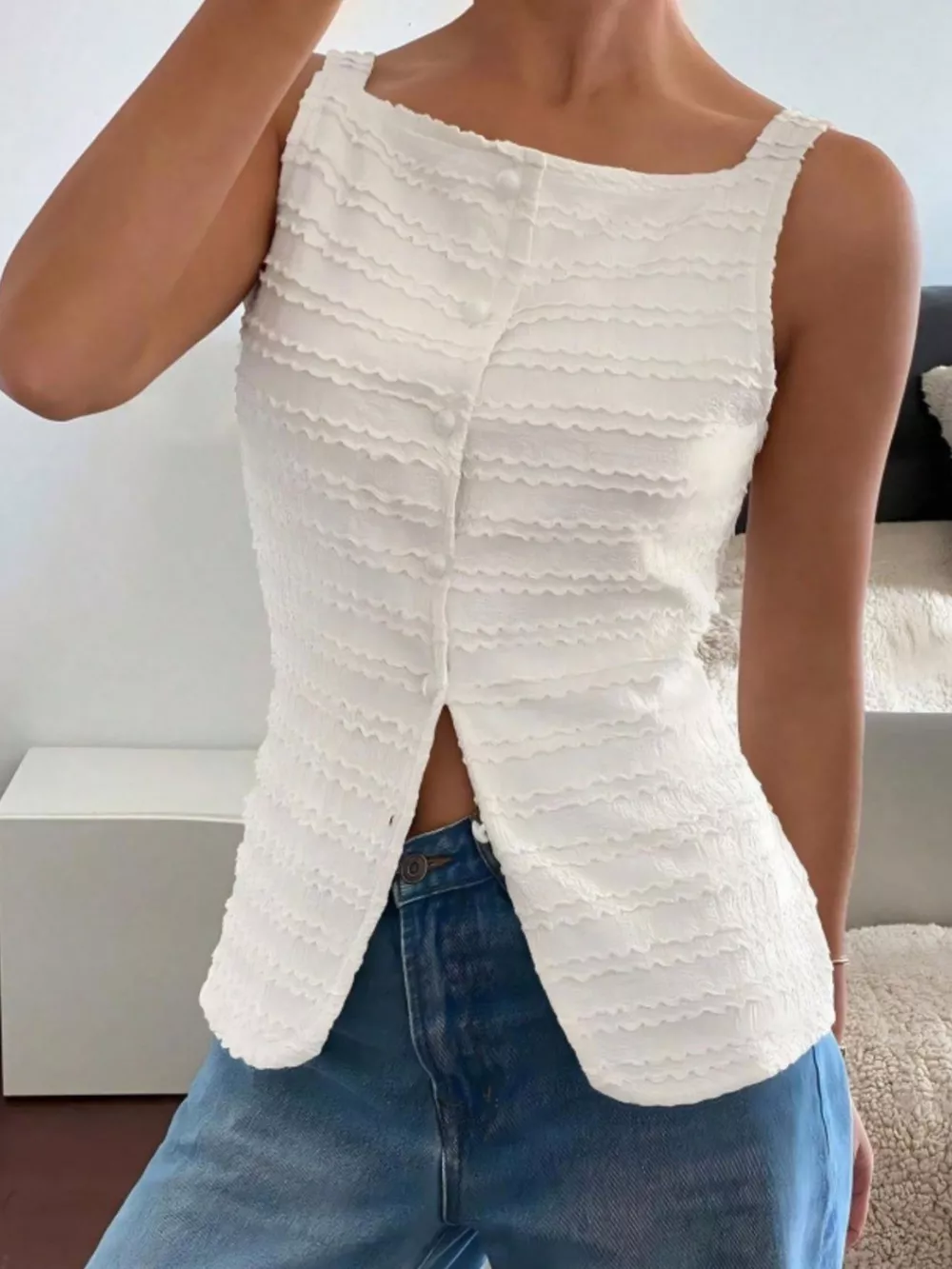 Textured Button-Front Tank, image 7