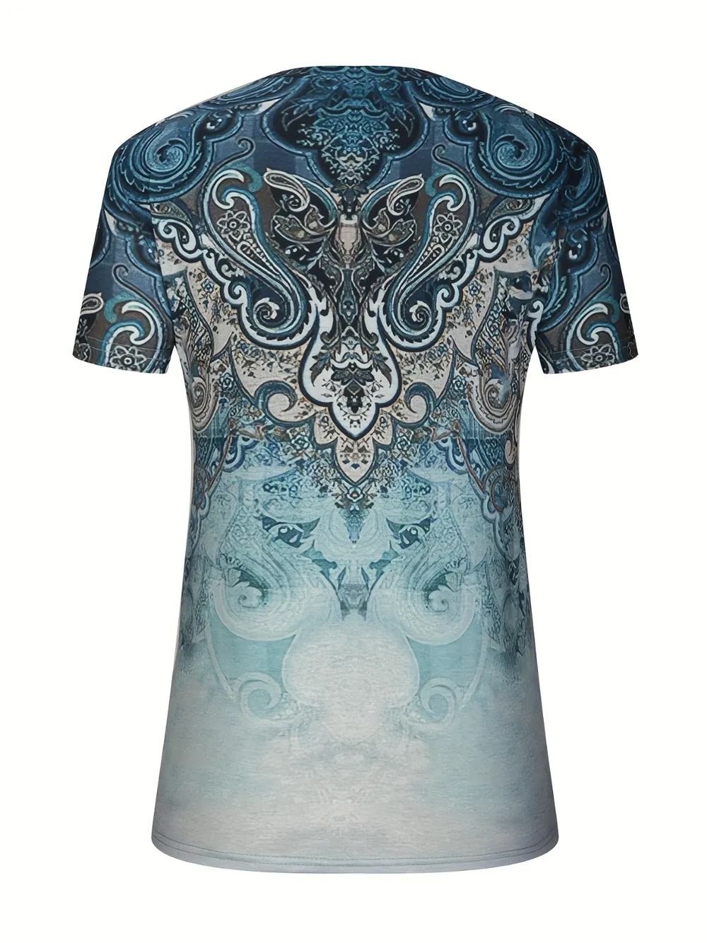 Full Size Printed Notched Short Sleeve Blouse, image 15