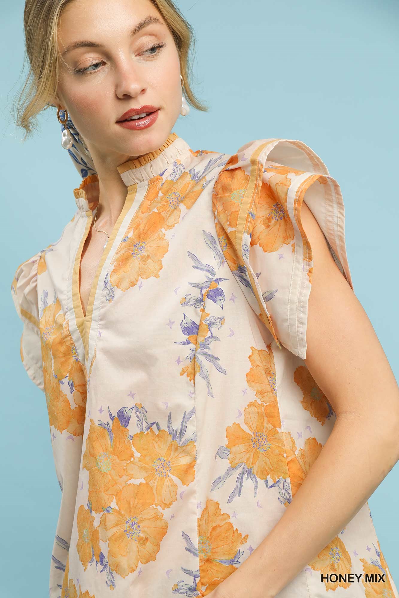 Mix Floral Ruffle Sleeve Blouse, image 3