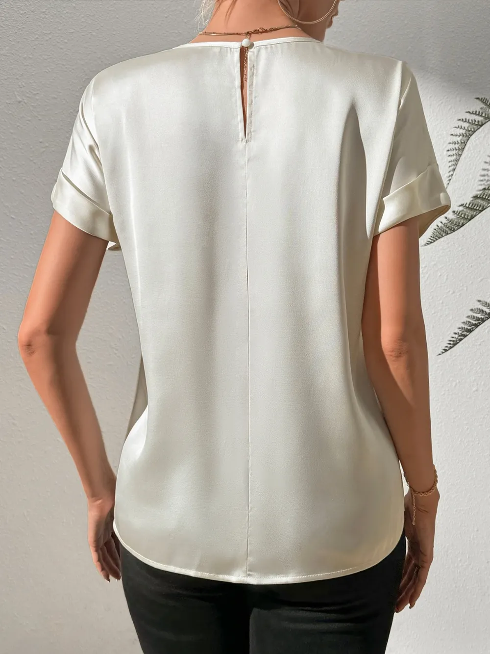 Round Neck Short Sleeve Blouse, image 2