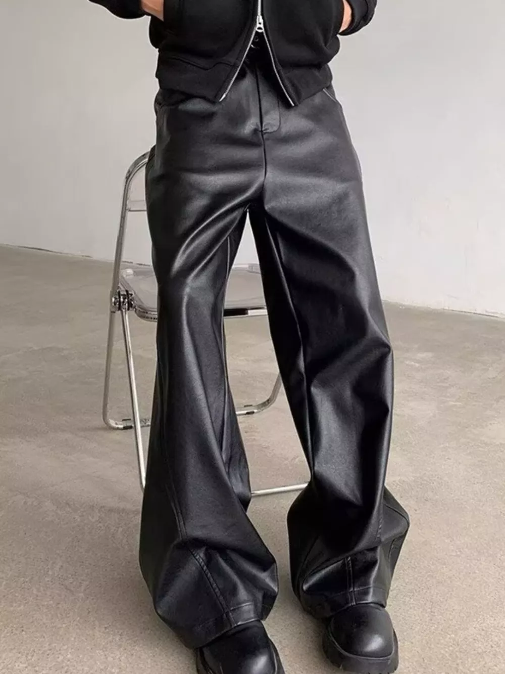 Men's Full Size Leather Wide-Leg Pants Plus Size, image 4