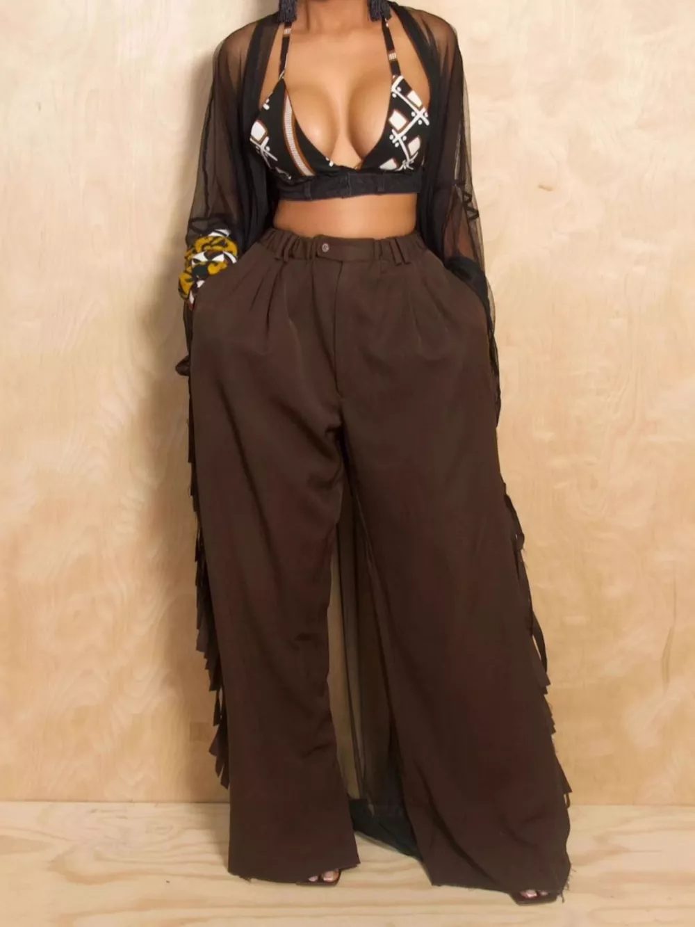 Wide-Leg Pants with Fringed Details, image 2