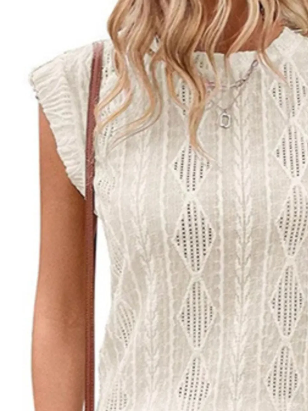 Openwork Round Neck Top, image 4