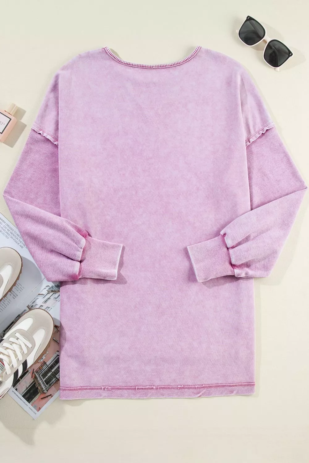 Exposed Seam Round Neck Long Sleeve Sweatshirt, image 3