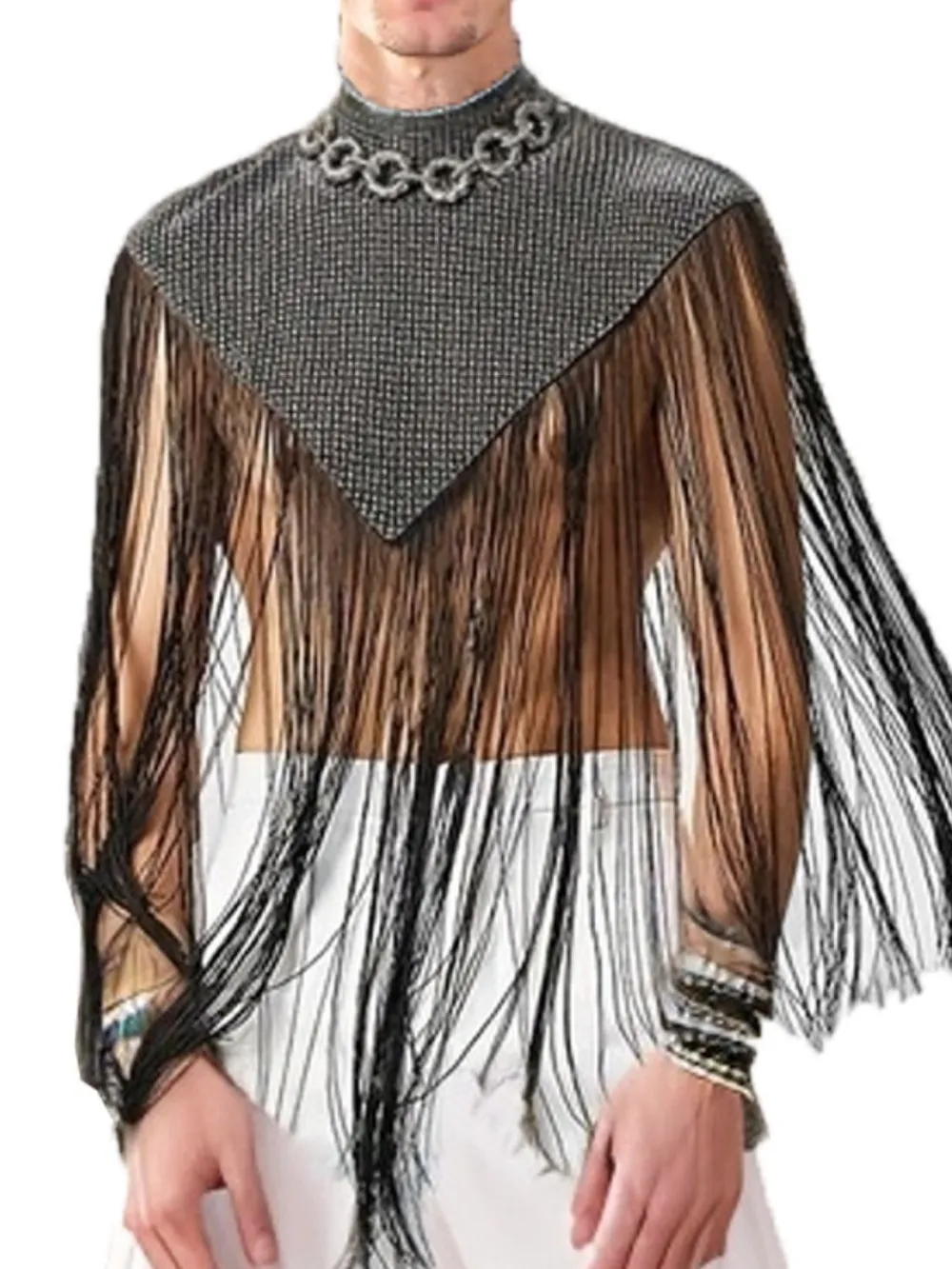 Men's Full Size Tassel Hem Mock Neck Cap Plus Size, image 3