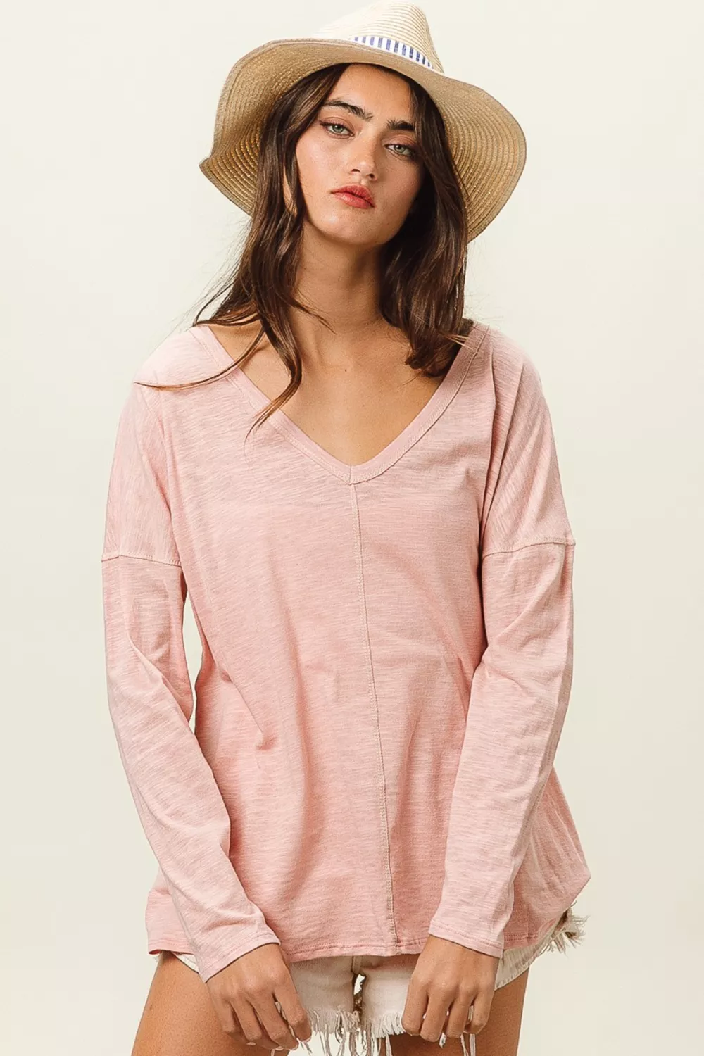 Exposed Seam V-Neck Long Sleeve T-Shirt, image 6