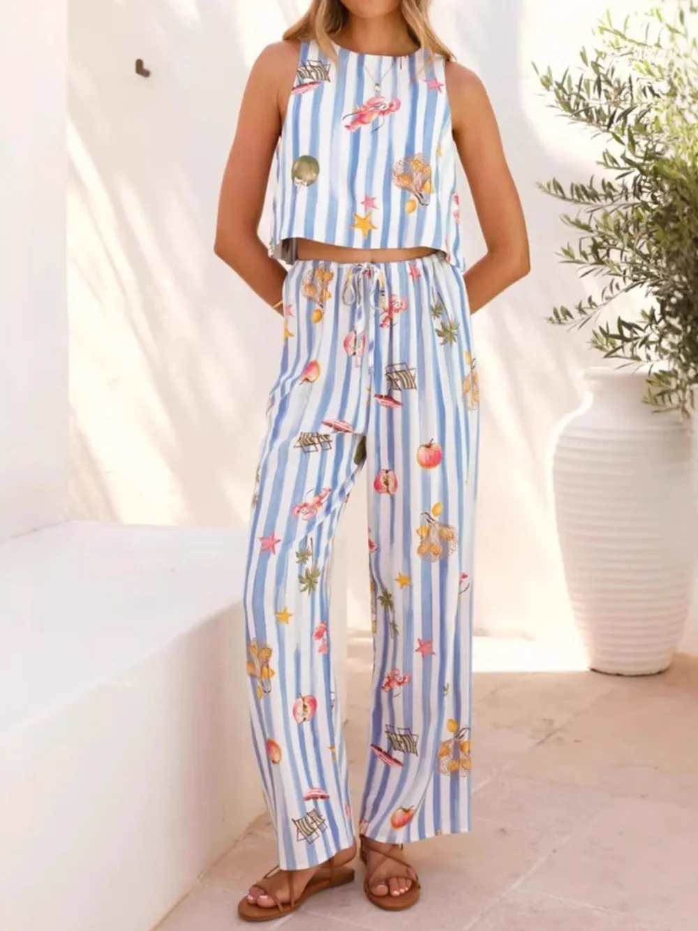 Printed Stripe Tank and Pants Set, image 6