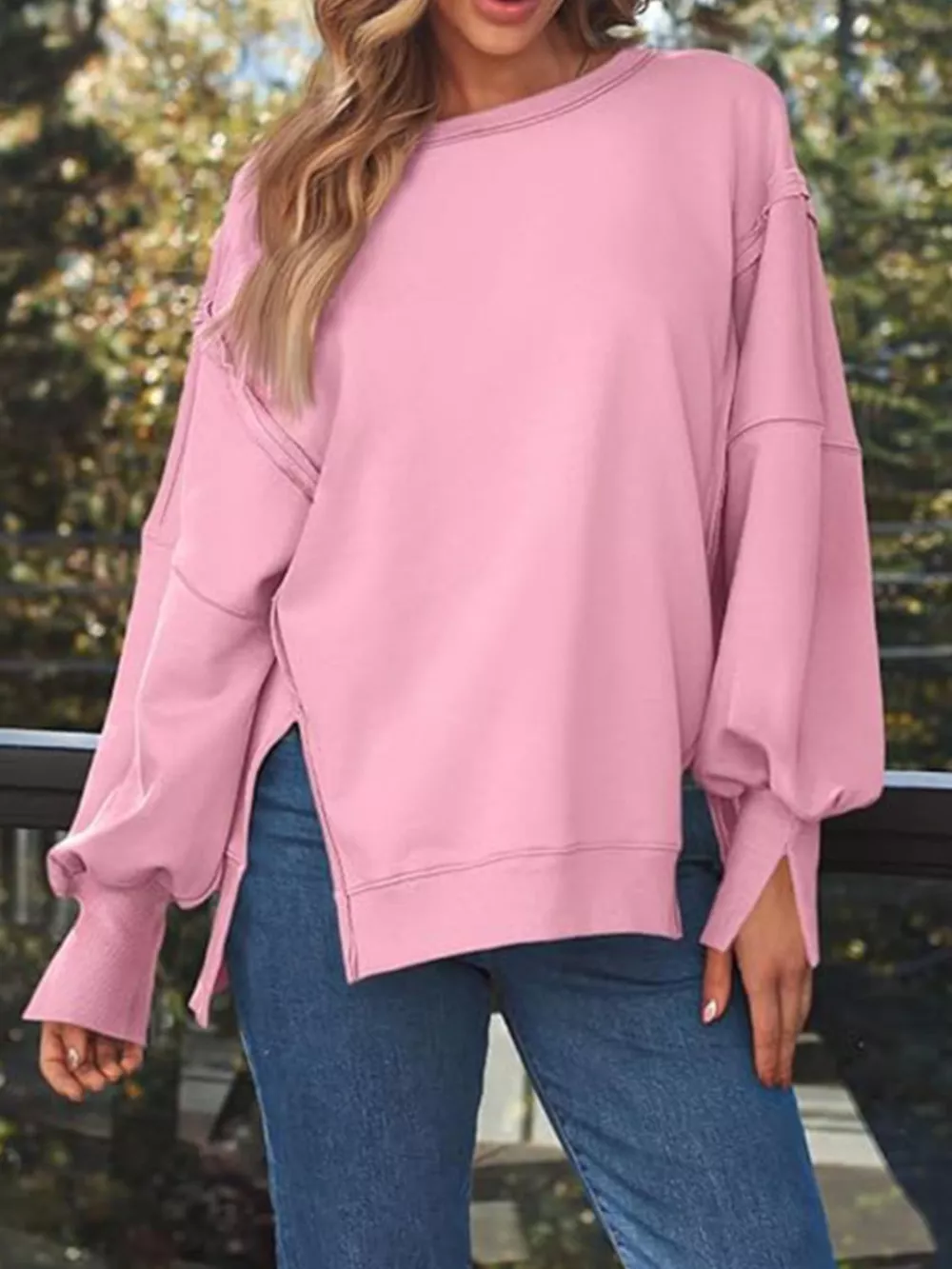 Side Slit Long Sleeve Oversized Sweatshirt, image 11