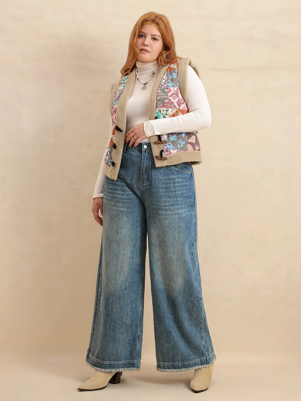 Plus Size Printed Sherpa Vest Coat, image 3