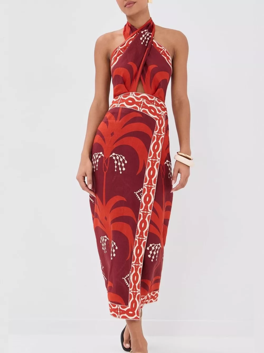 Tropical Print Halter Neck Wrap Dress, image 3