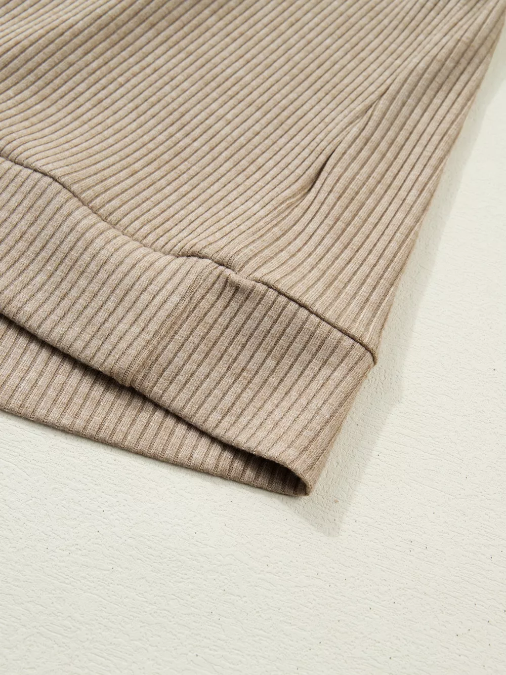Ribbed Knit Denim Trim Button Detail Top, image 3