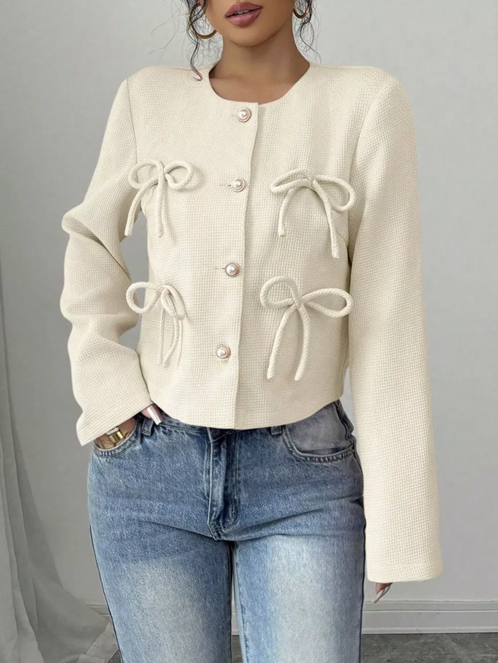 Bow Detail Cropped Outerwear