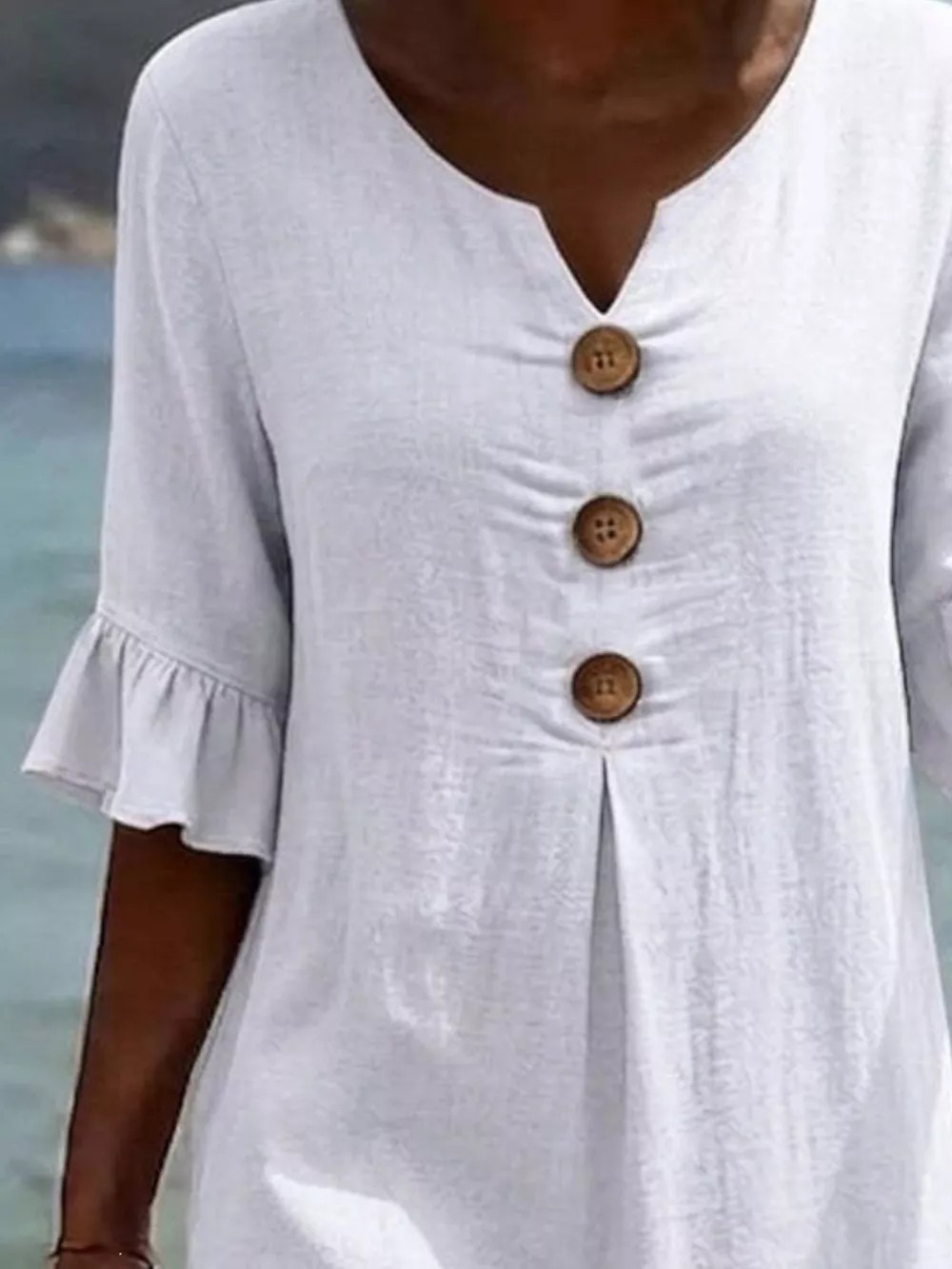 Full Size Button Decor Ruffle Sleeve Midi Dress Plus Size, image 2