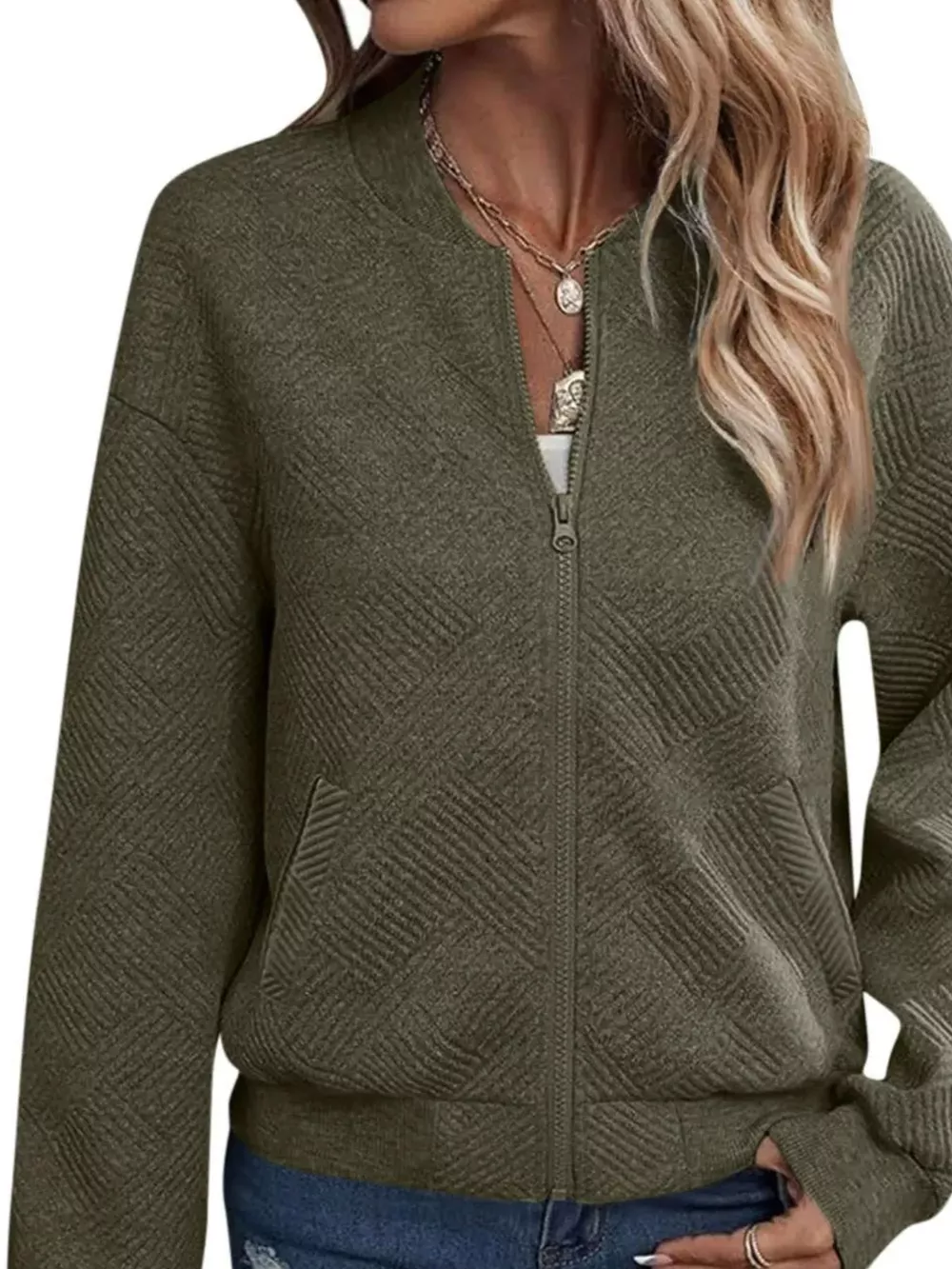 Textured Knit Zip-Up Jacket, image 17
