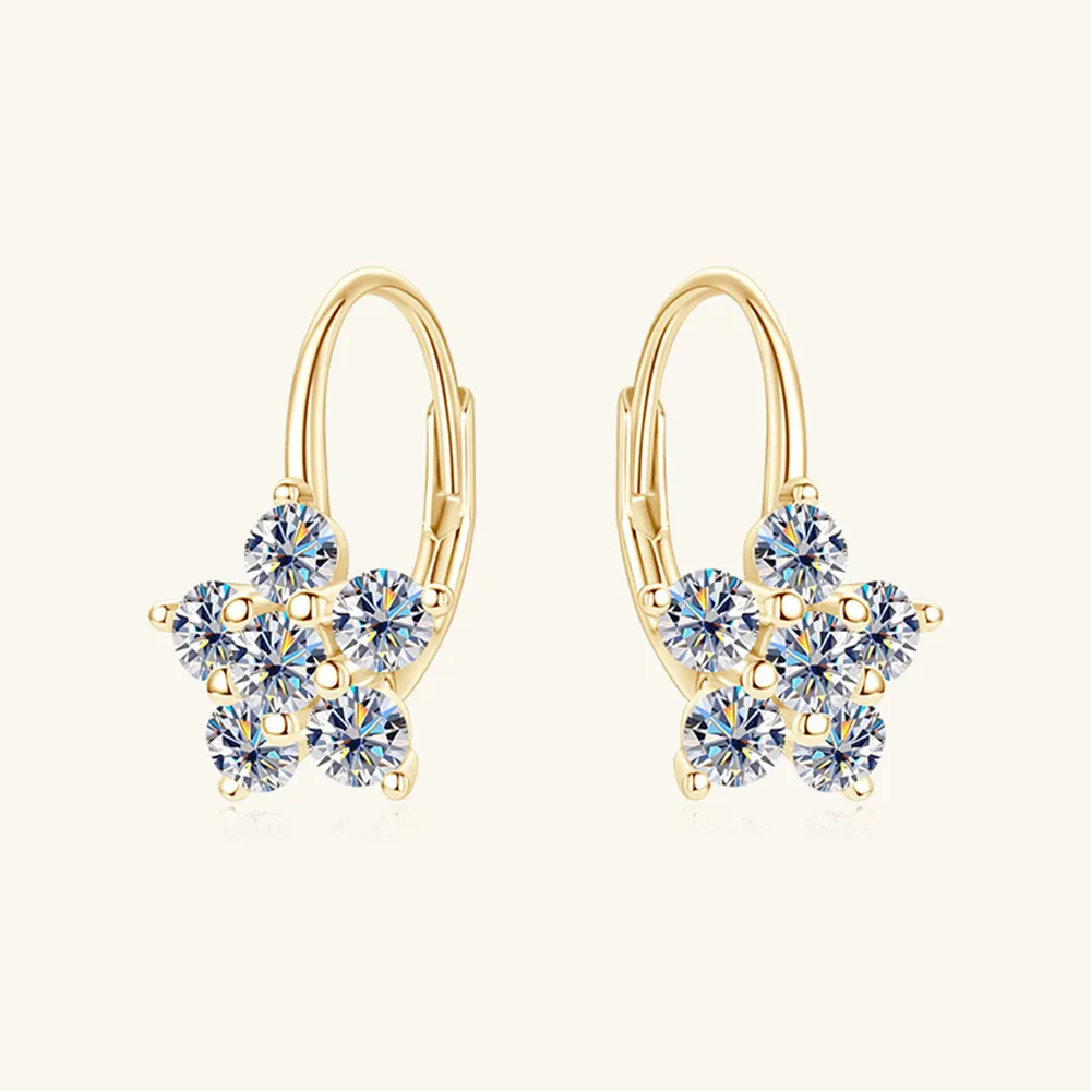 1.2 Carat 925 Sterling Silver Moissanite Flower Huggie Earrings, image 2