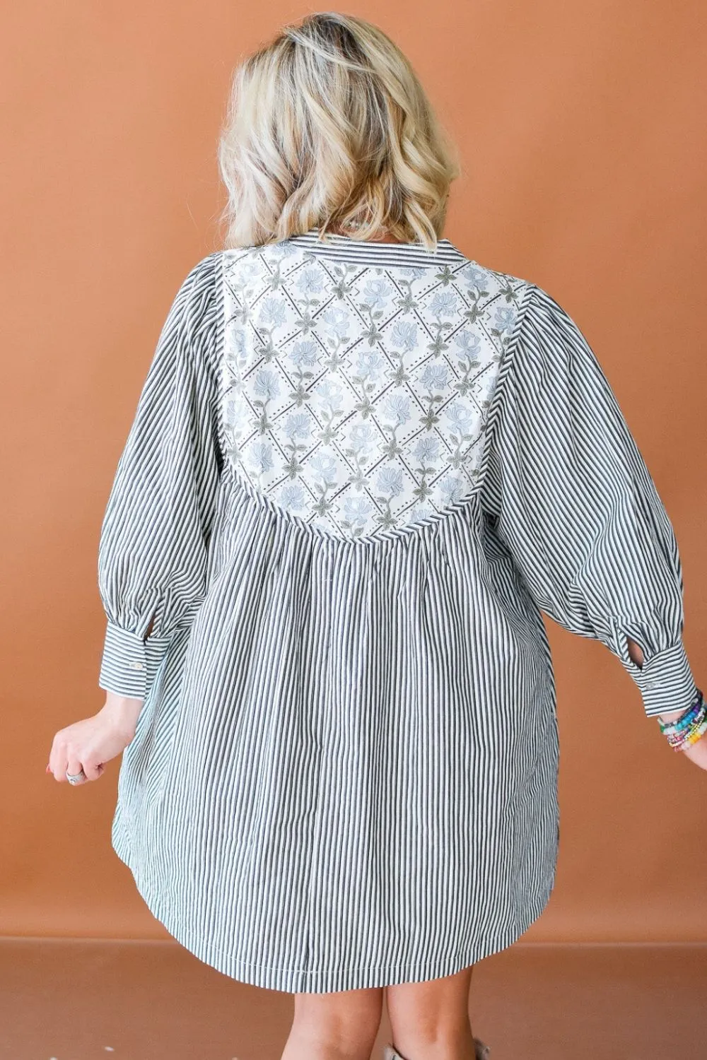 Tied Floral Printed Striped Long Sleeve Dress, image 3