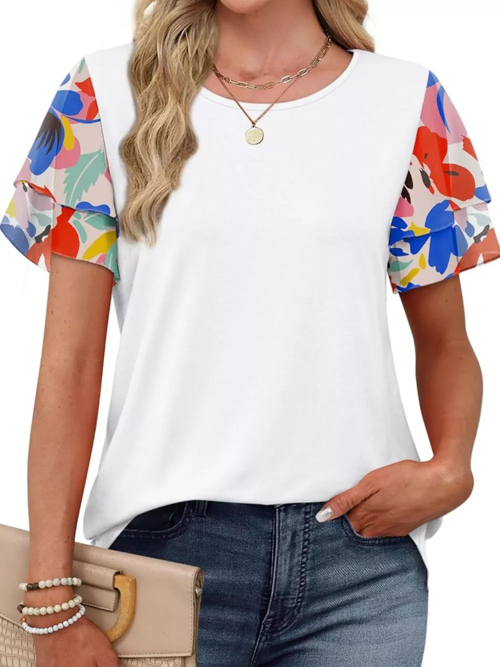Layered Short Sleeve Round Neck T-Shirt, image 4