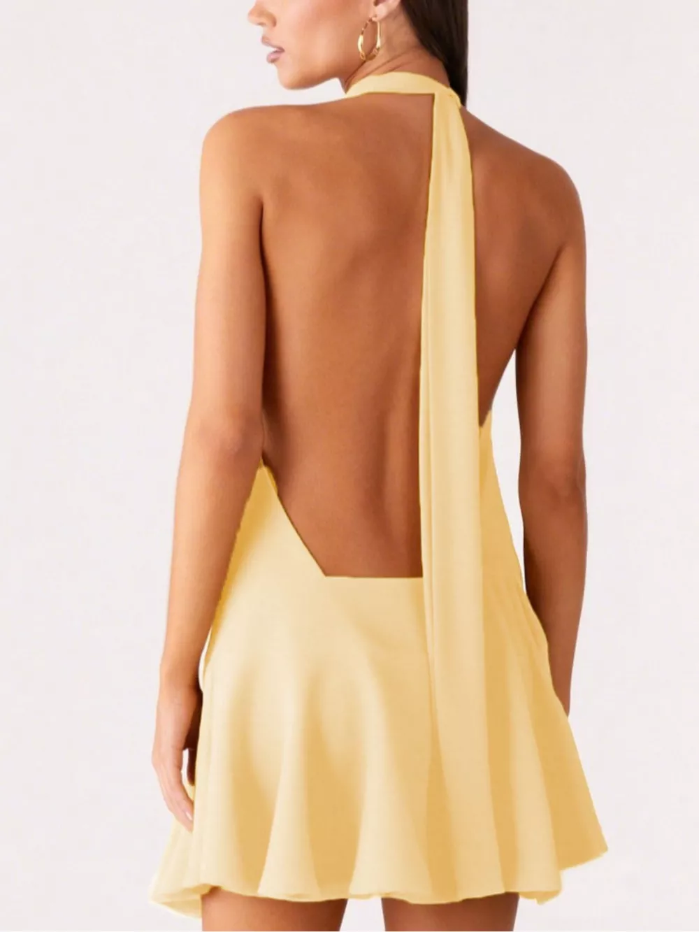 Backless Halter Neck Gathered Waist Dress, image 3