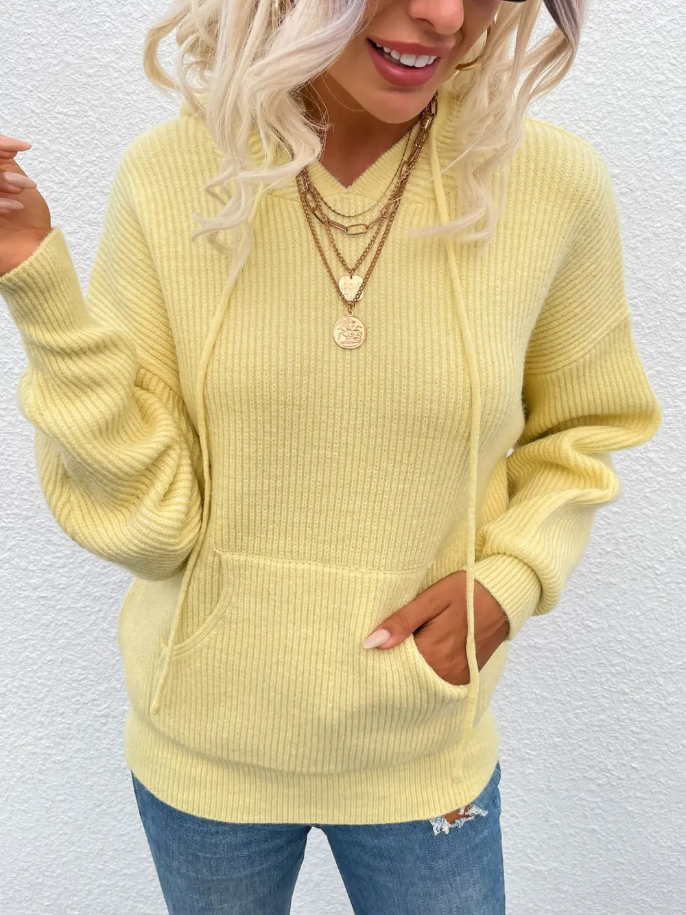 Drawstring Dropped Shoulder Hooded Sweater, image 5