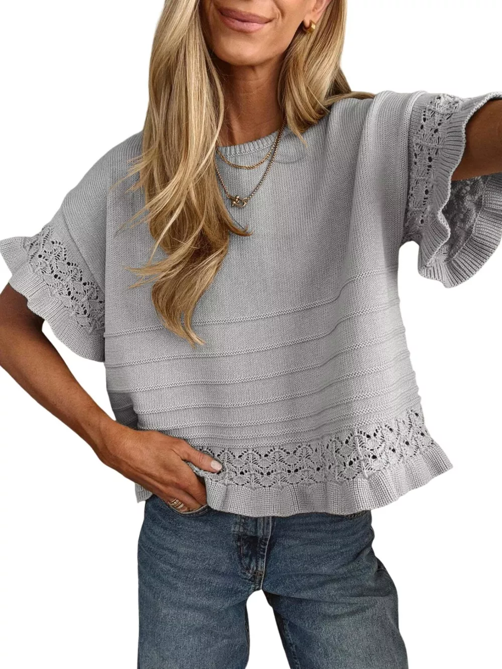 Lace Trimmed Knit Top, image 17