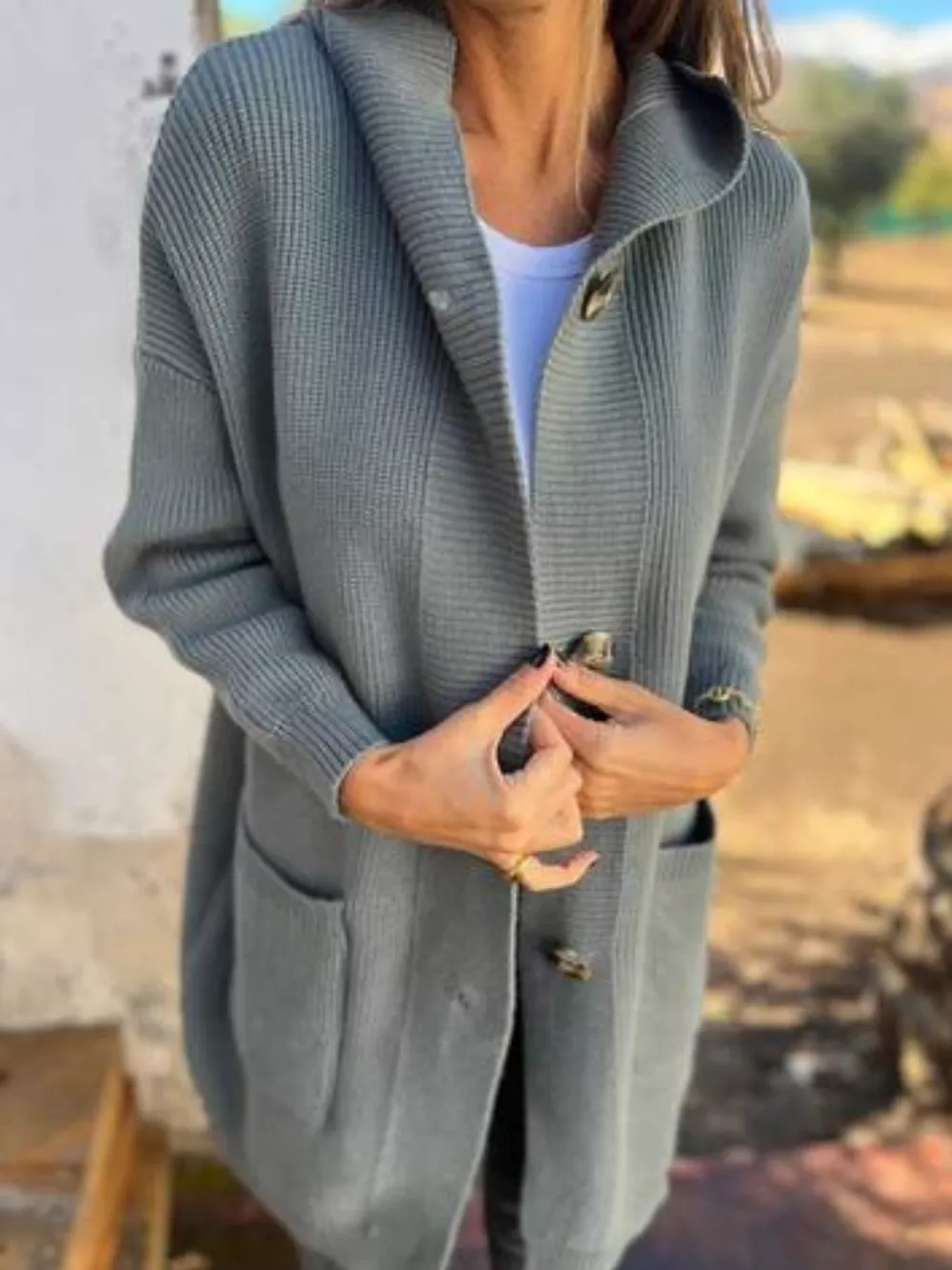 Full Size Button-Down Hooded Cardigan Plus Size, image 8
