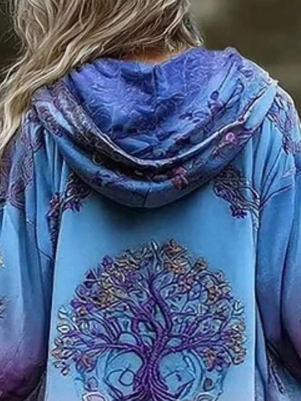 Full Size Tree Graphic Back Hooded Outerwear Plus Size, image 2