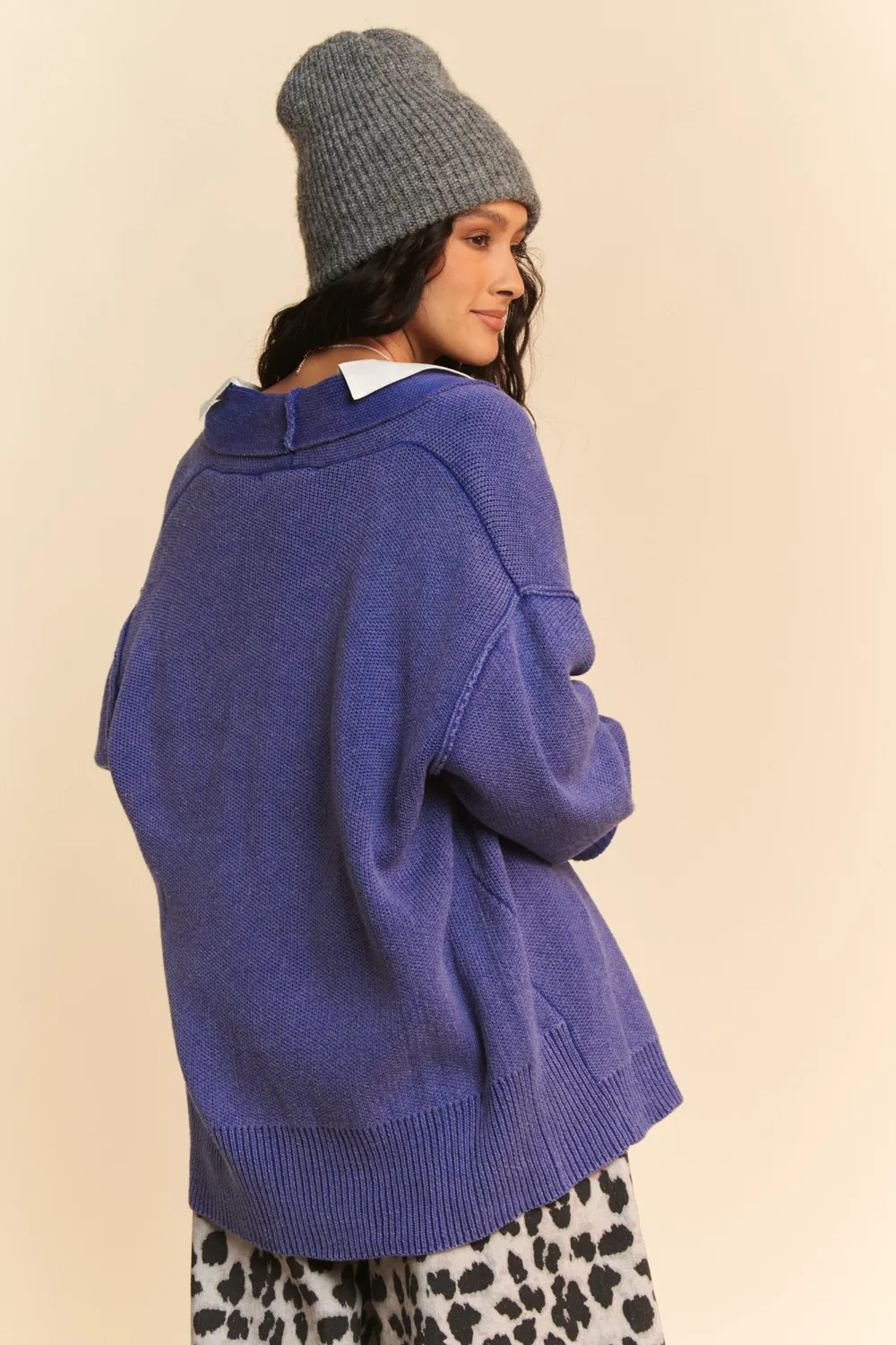 Shawl Collar Ribbed Detail Button Up Cardigan, image 2