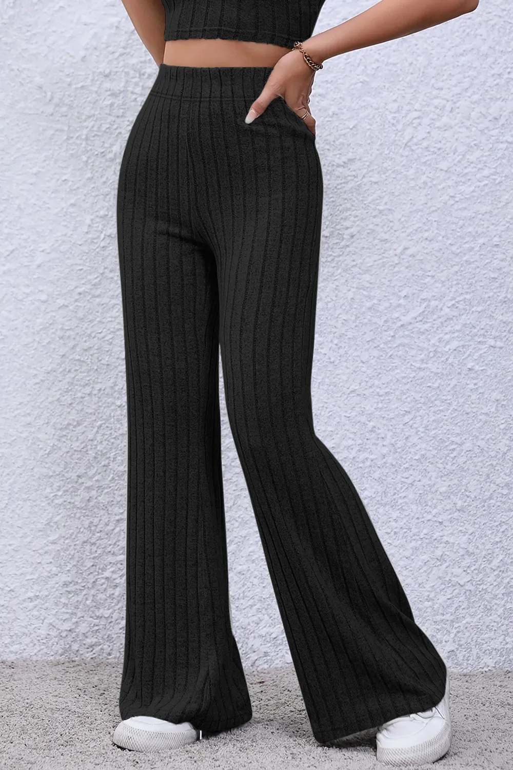 Full Size Ribbed High Waist Flare Pants, image 9