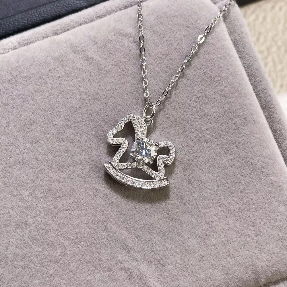 Moissanite 925 Sterling Silver Rocking Horse Necklace