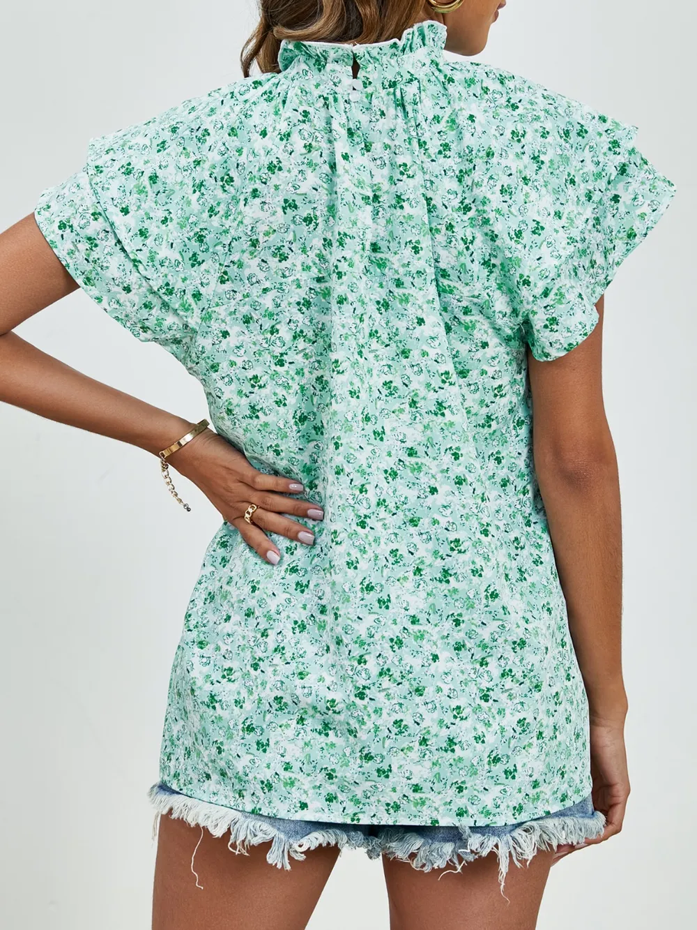 Ditsy Floral Mock Neck Flounce Sleeve Blouse, image 14