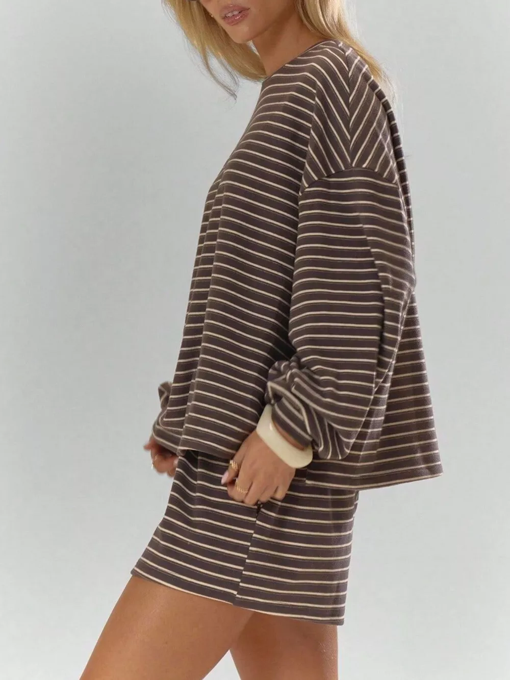 Casual Striped Long-Sleeve Top and Shorts Set, image 3