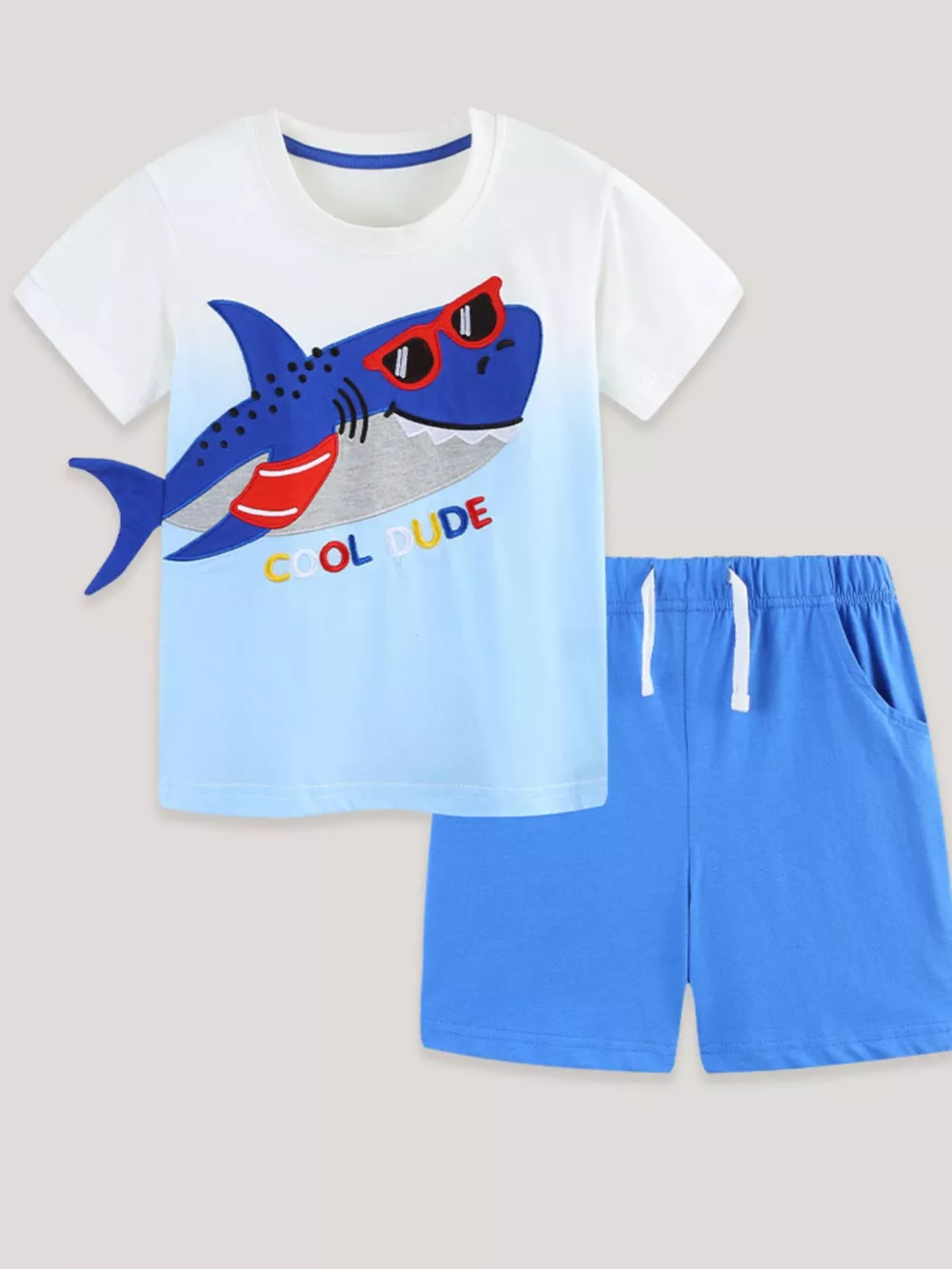 Children's Shark Embroidered Tee and Shorts Set, image 2