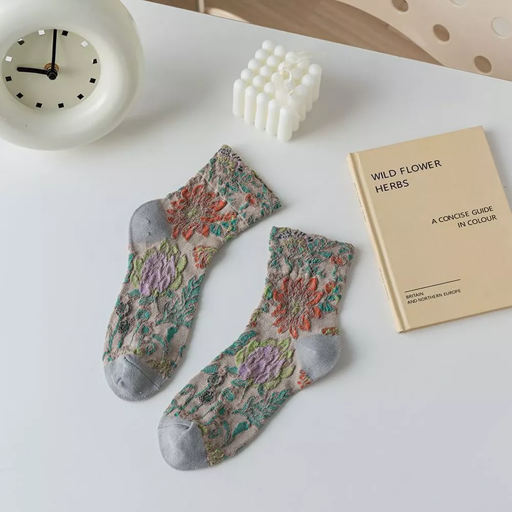 Floral Jacquard Crew Socks, image 17