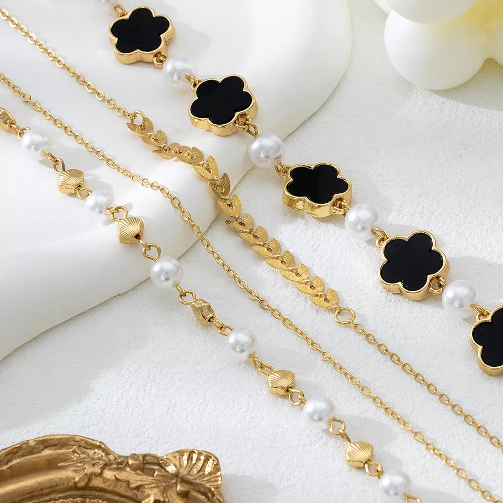 4-Piece 18K Gold-Plated Alloy Resin Bracelet, image 3
