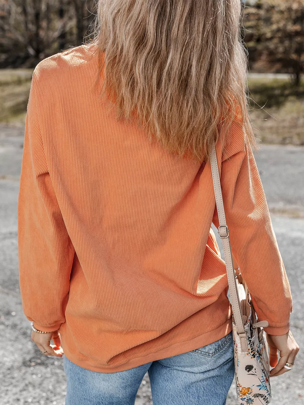Halloween Sequined Pumpkin Ribbed Round Neck Sweatshirt, image 3