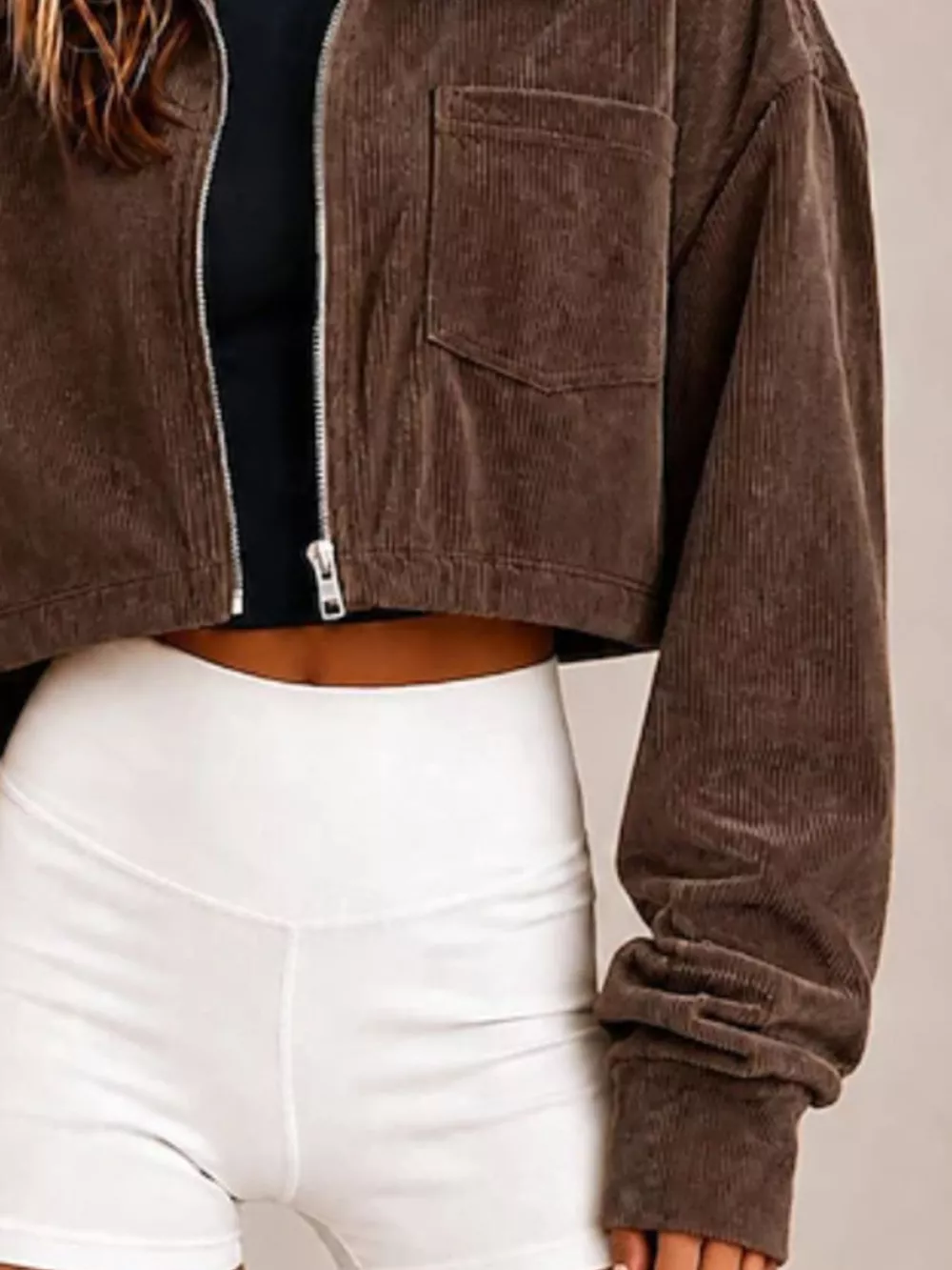 Corduroy Zip Up Cropped Jacket, image 12