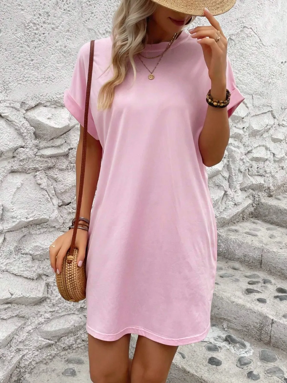 Round Neck Short Sleeve Mini Dress, image 4
