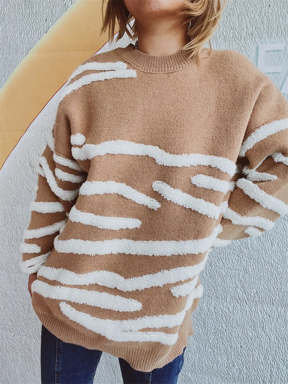 Contrast Round Neck Long Sleeve Sweater, image 4